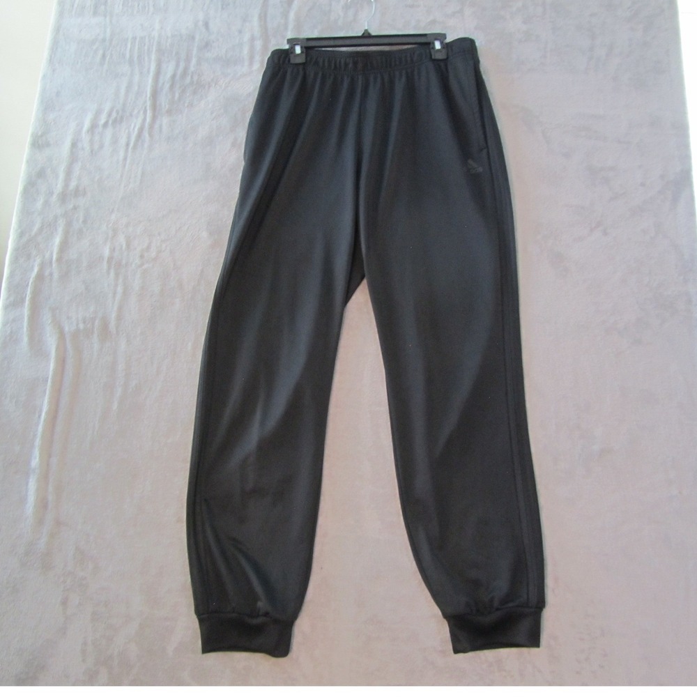 Adidas Mens XL Black Track Pants Joggers Tapered Leg‎ Elastic Waist Drawstring